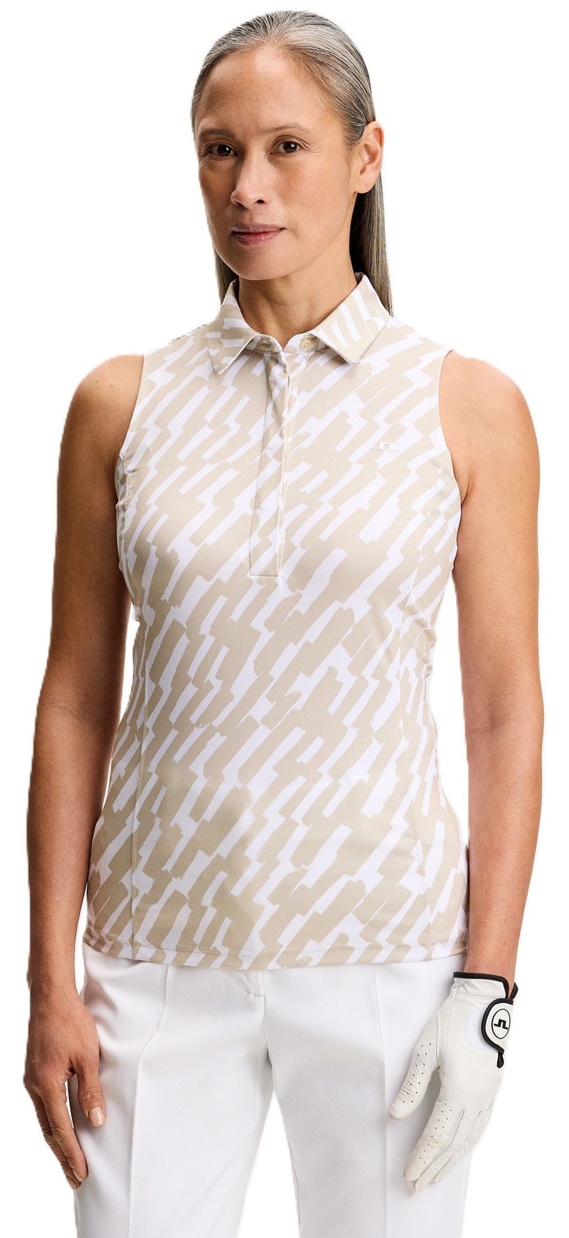 J.Lindeberg Dena Print Sleeveless dámske polo, oak island fossil