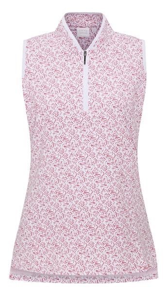 PING Penola Printed Sleeveless dámske polo, fuchsia foliage
