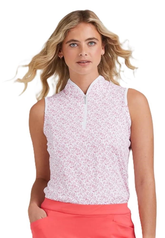 PING Penola Printed Sleeveless dámske polo, fuchsia foliage