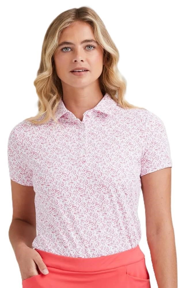 PING Aeria Printed dámske polo, fuchsia foliage