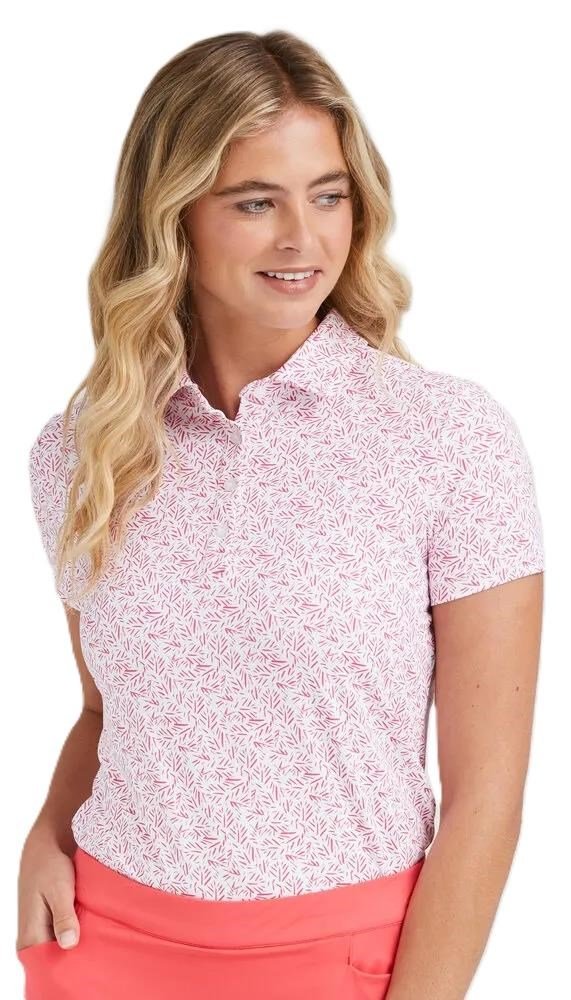 PING Aeria Printed dámske polo, fuchsia foliage