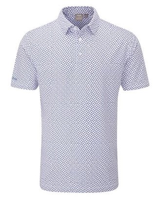 PING Ephron Printed pánske polo, white/pink haze multi