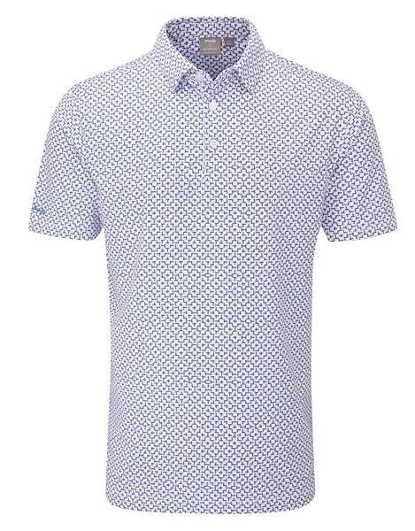 PING Ephron Printed pánske polo, white/pink haze multi