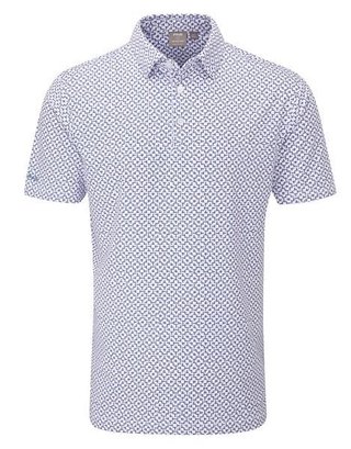 PING Ephron Printed pánske polo, white/pink haze multi