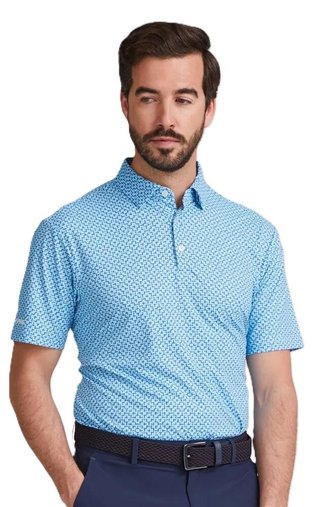 PING Ephron Printed pánske polo, baltic sea multi