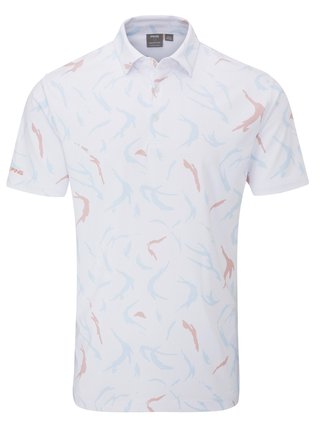 PING Ephron Printed pánske polo, biela/wild salmon multi