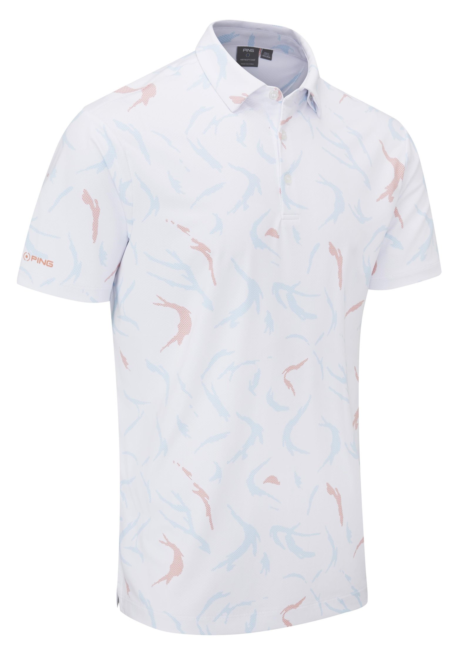 PING Ephron Printed pánske polo, biela/wild salmon multi