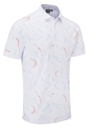 PING Ephron Printed pánske polo, biela/wild salmon multi