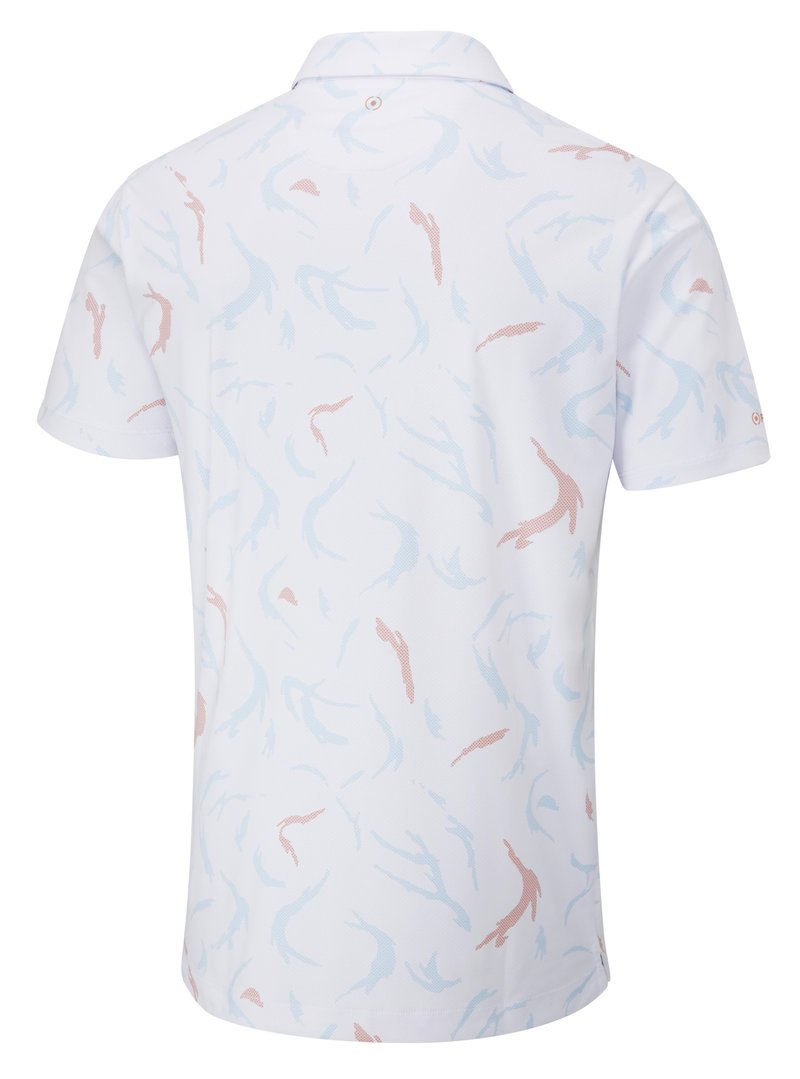 PING Ephron Printed pánske polo, biela/wild salmon multi