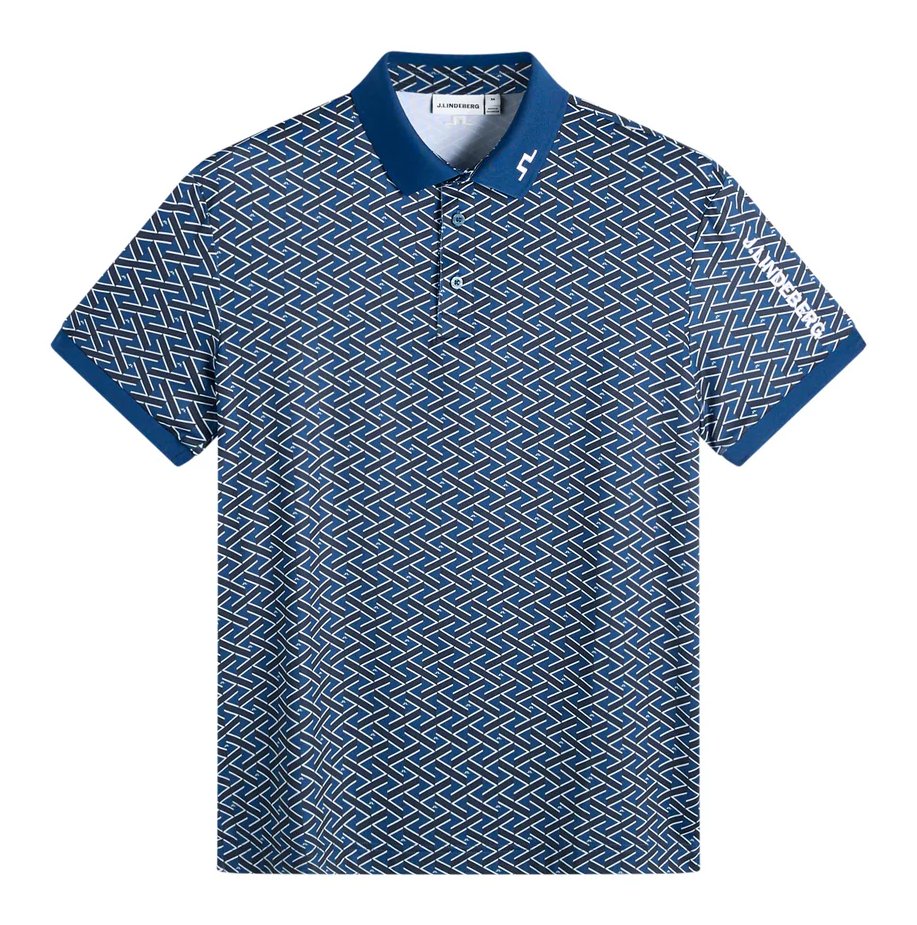 J.Lindeberg Tour Tech Print pánske polo, ladder estate navy