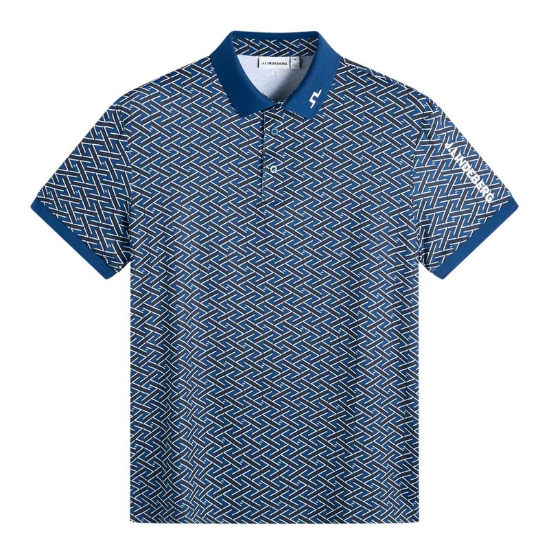 J.Lindeberg Tour Tech Print pánske polo, ladder estate navy