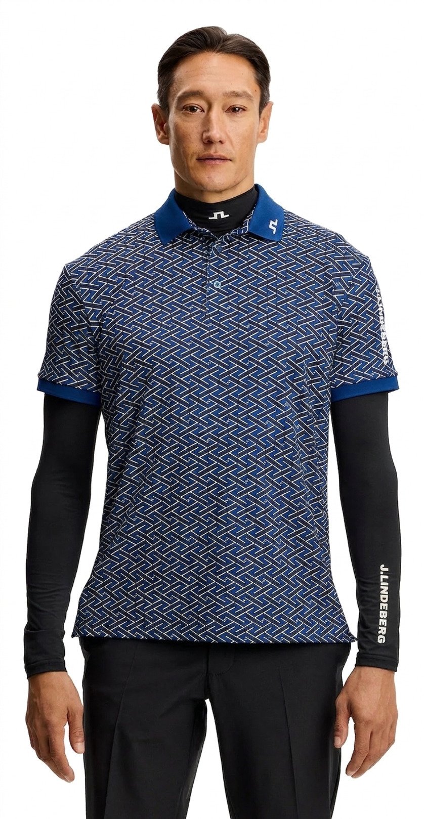 J.Lindeberg Tour Tech Print pánske polo, ladder estate navy