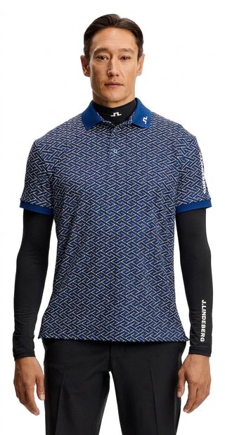 J.Lindeberg Tour Tech Print pánske polo, ladder estate navy