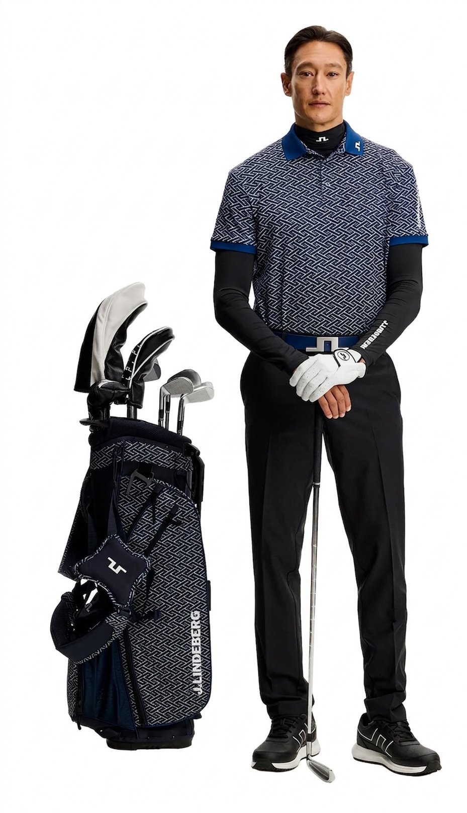 J.Lindeberg Tour Tech Print pánske polo, ladder estate navy