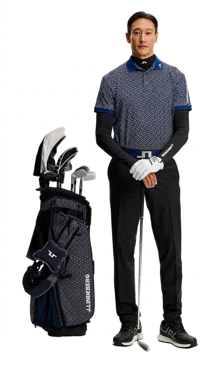 J.Lindeberg Tour Tech Print pánske polo, ladder estate navy