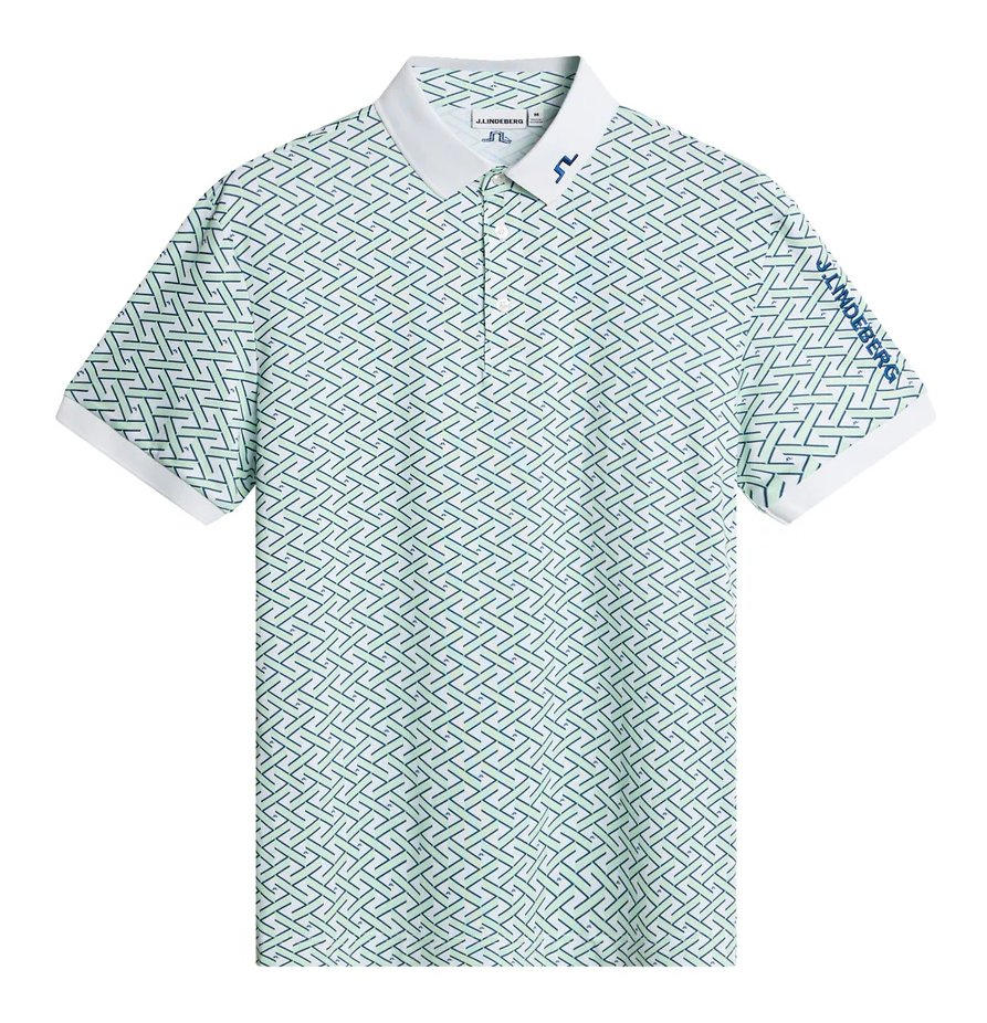 J.Lindeberg Tour Tech Print pánske polo, ladder white bay