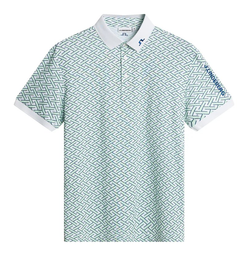 J.Lindeberg Tour Tech Print pánske polo, ladder white bay