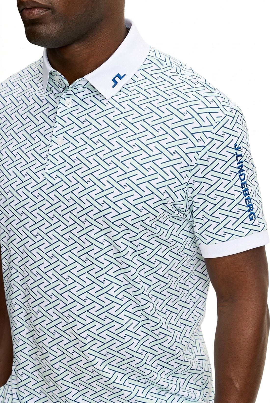 J.Lindeberg Tour Tech Print pánske polo, ladder white bay