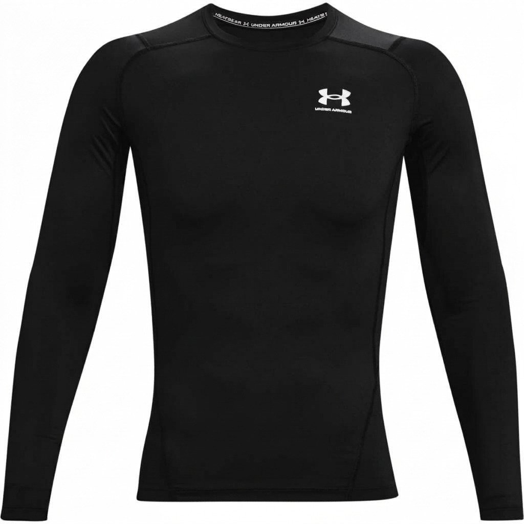 Under Armour HeatGear pánske kompresné tričko s dlhým rukávom, čierno/biele