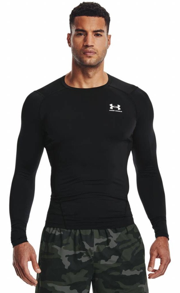 Under Armour HeatGear pánske kompresné tričko s dlhým rukávom, čierno/biele