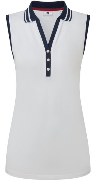 FootJoy Contrast Rib Knit Sleeveless dámske polo, bielo/tmavomodré