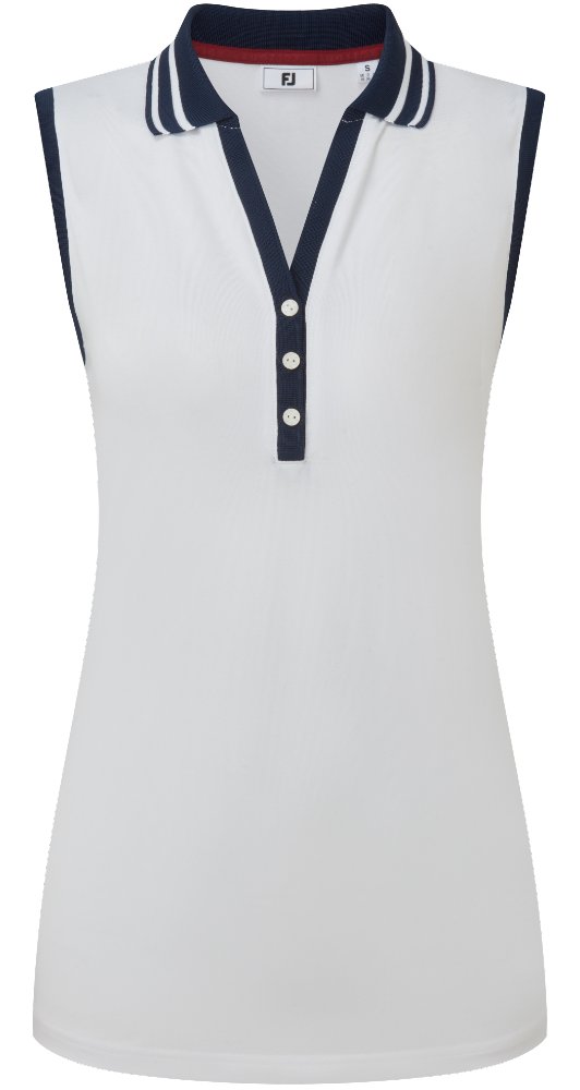 FootJoy Contrast Rib Knit Sleeveless dámske polo, bielo/tmavomodré