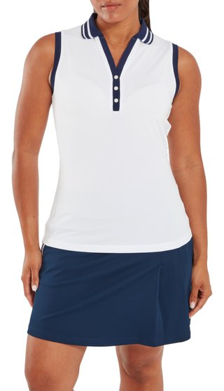 FootJoy Contrast Rib Knit Sleeveless dámske polo, bielo/tmavomodré