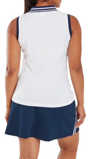 FootJoy Contrast Rib Knit Sleeveless dámske polo, bielo/tmavomodré