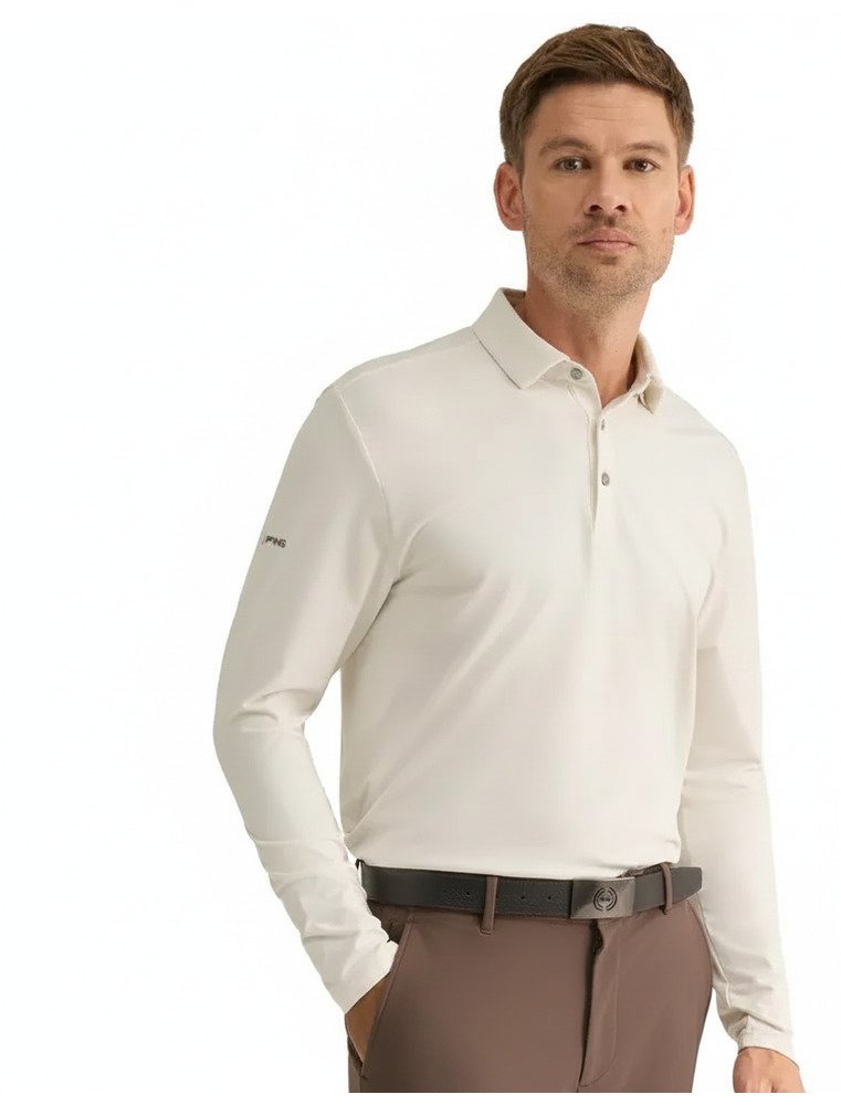 PING Demitri Longsleeve pánske polo, egret