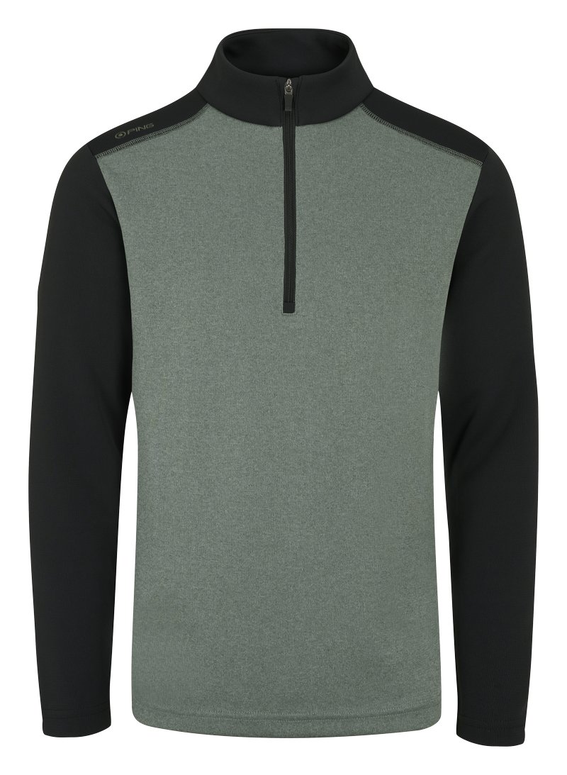 PING Ramsey half zip ribbed fleece pánska mikina, laurel marl/black