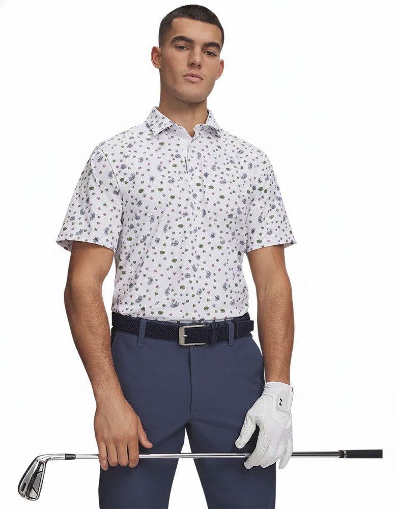 Under Armour ArmourDry Printed pánske polo, white/blue wind/midnight navy