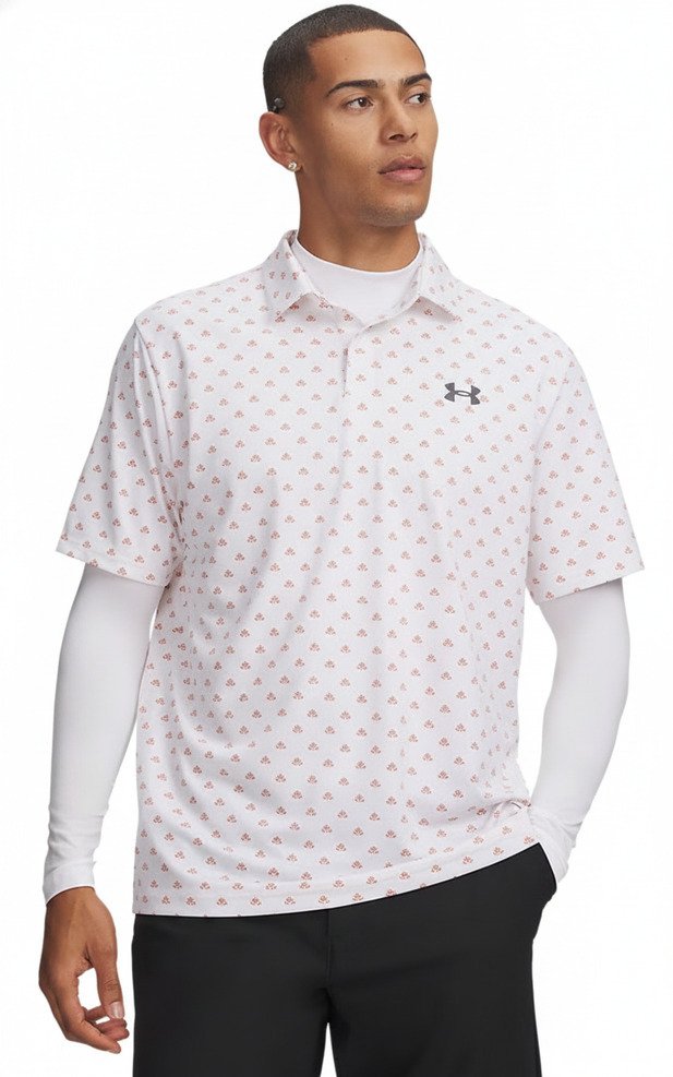 Under Armour Matchplay Printed pánske polo, white/vintage maroon/academy