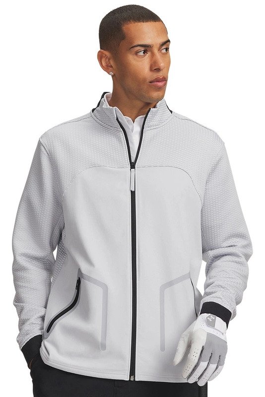 Under Armour Drive Pro Hybrid FZ pánska mikina, halo sivá/biela