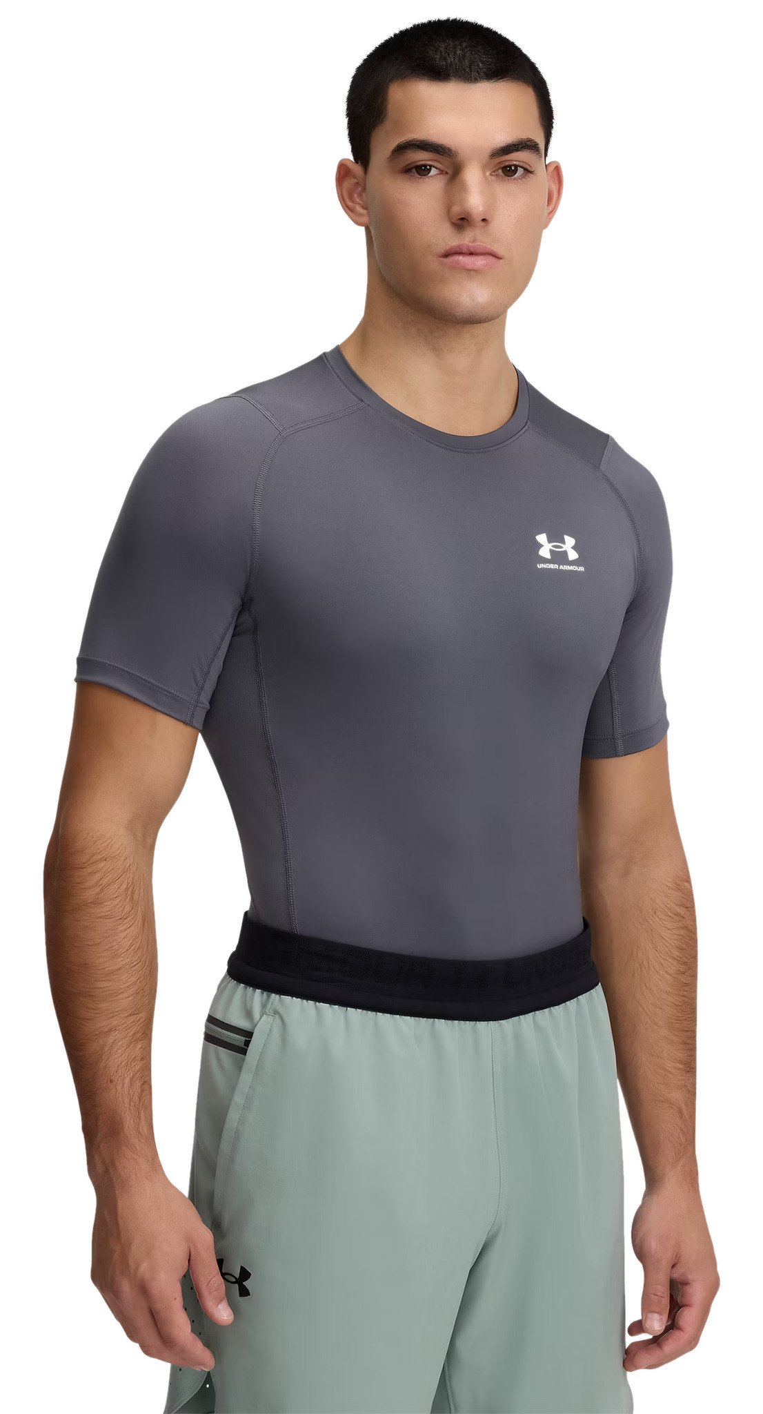 Under Armour HeatGear pánske kompresné tričko, castlerock/biela