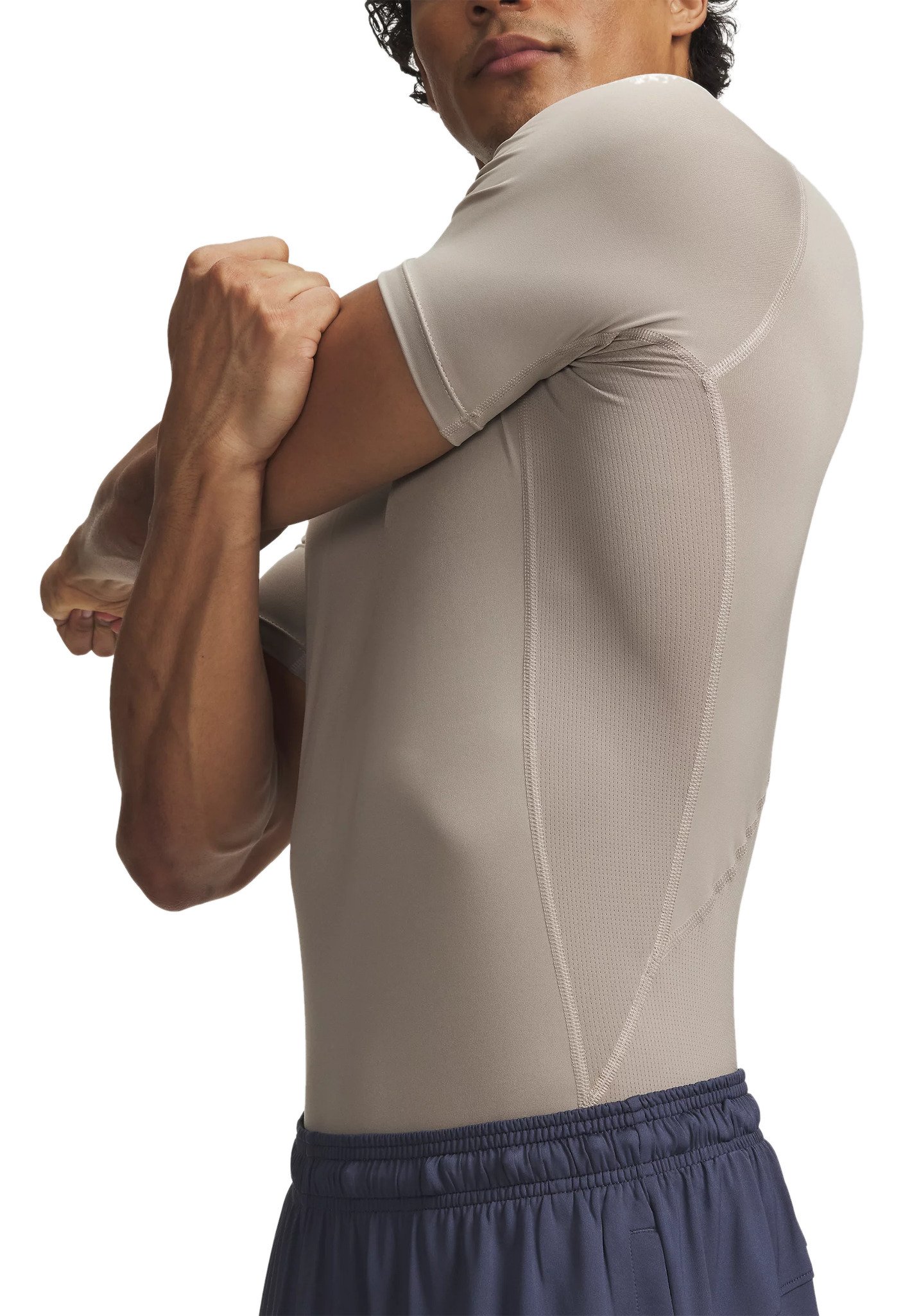 Under Armour HeatGear pánske kompresné tričko, timberwolf taupe/biela