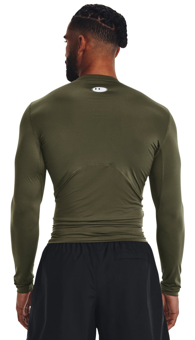 Under Armour HeatGear pánske kompresné tričko s dlhým rukávom, marine OD green/biele