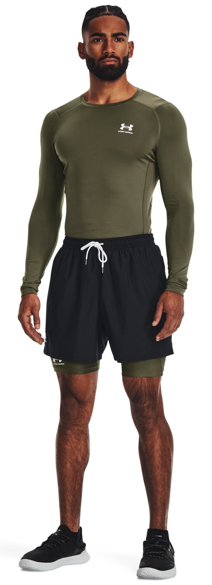 Under Armour HeatGear pánske kompresné tričko s dlhým rukávom, marine OD green/biele