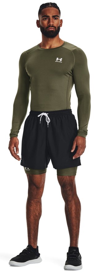 Under Armour HeatGear pánske kompresné tričko s dlhým rukávom, marine OD green/biele