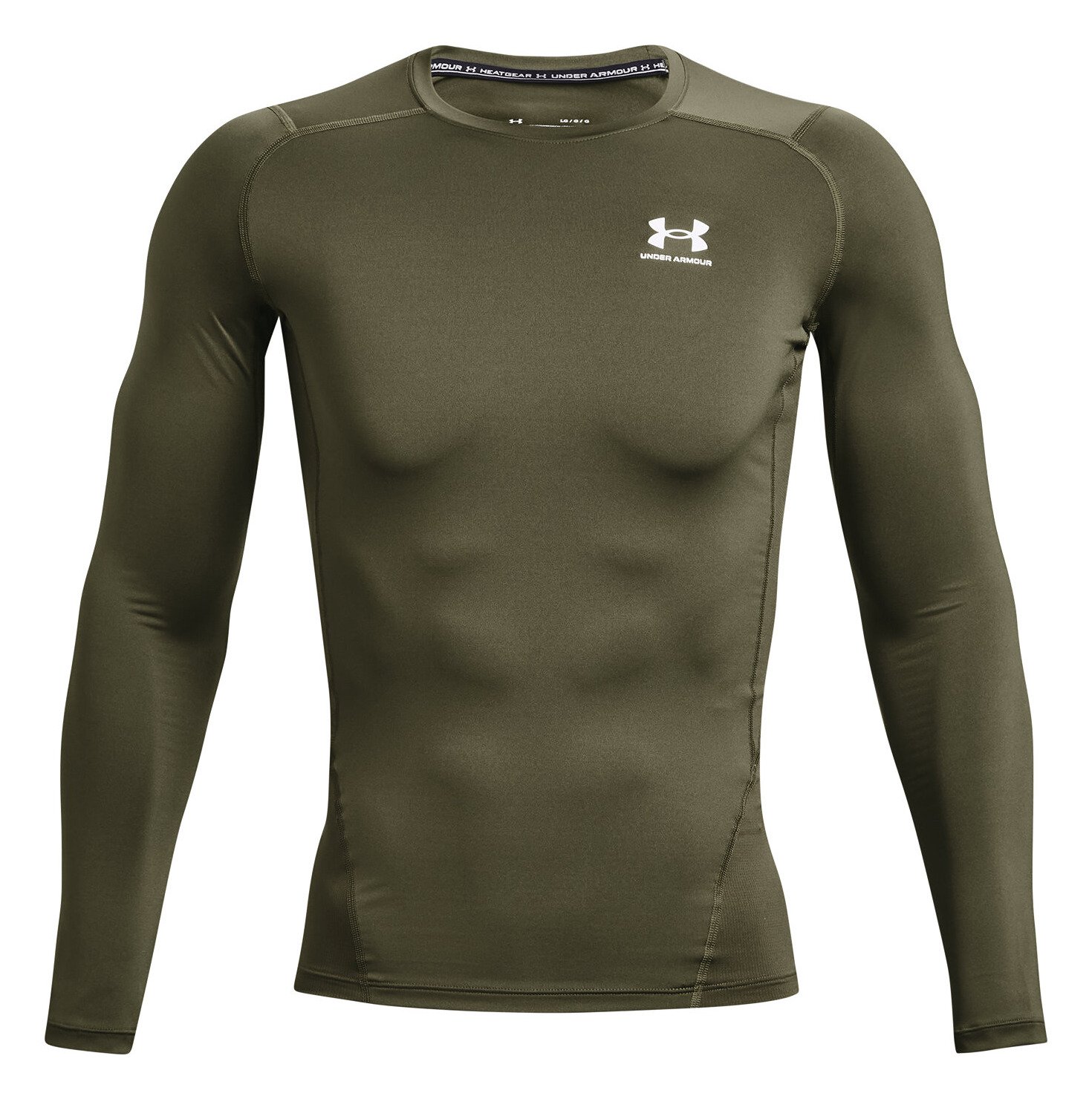 Under Armour HeatGear pánske kompresné tričko s dlhým rukávom, marine OD green/biele