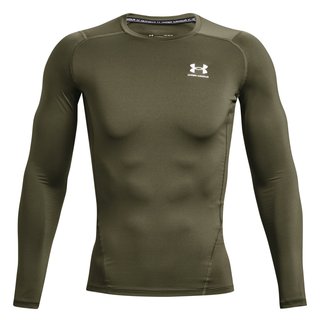 Under Armour HeatGear pánske kompresné tričko s dlhým rukávom, marine OD green/biele