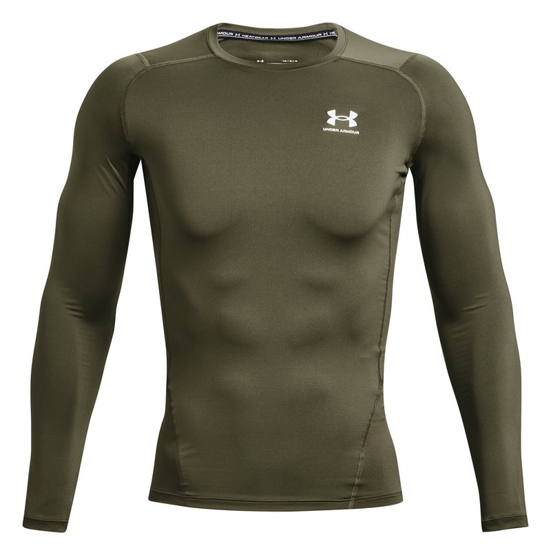 Under Armour HeatGear pánske kompresné tričko s dlhým rukávom, marine OD green/biele