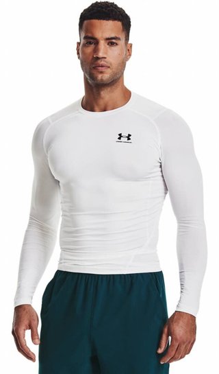 Under Armour HeatGear pánske kompresné tričko s dlhým rukávom, bielo/čierne