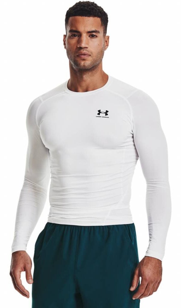 Under Armour HeatGear pánske kompresné tričko s dlhým rukávom, bielo/čierne
