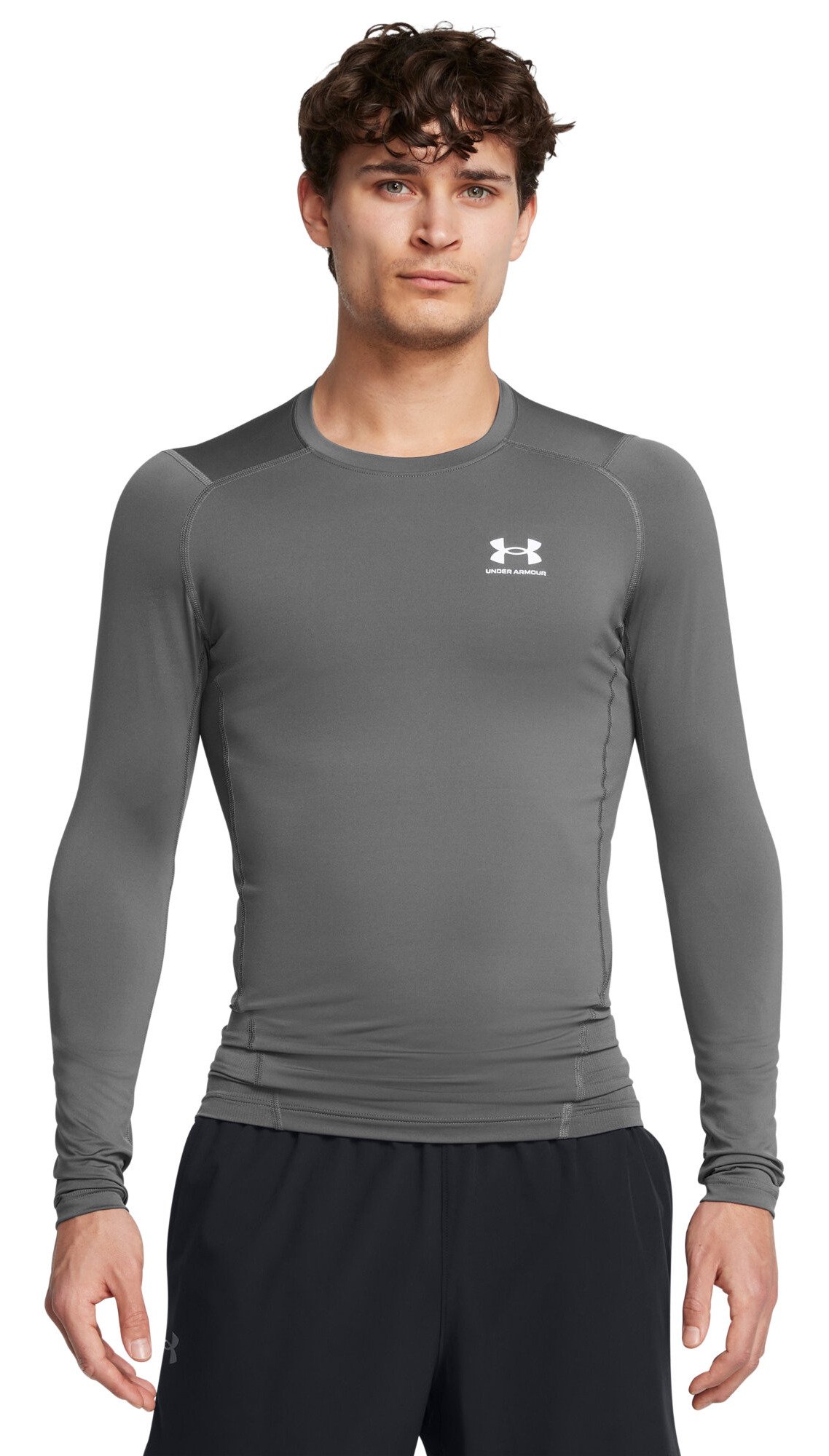 Under Armour HeatGear pánske kompresné tričko s dlhým rukávom, castlerock/biele