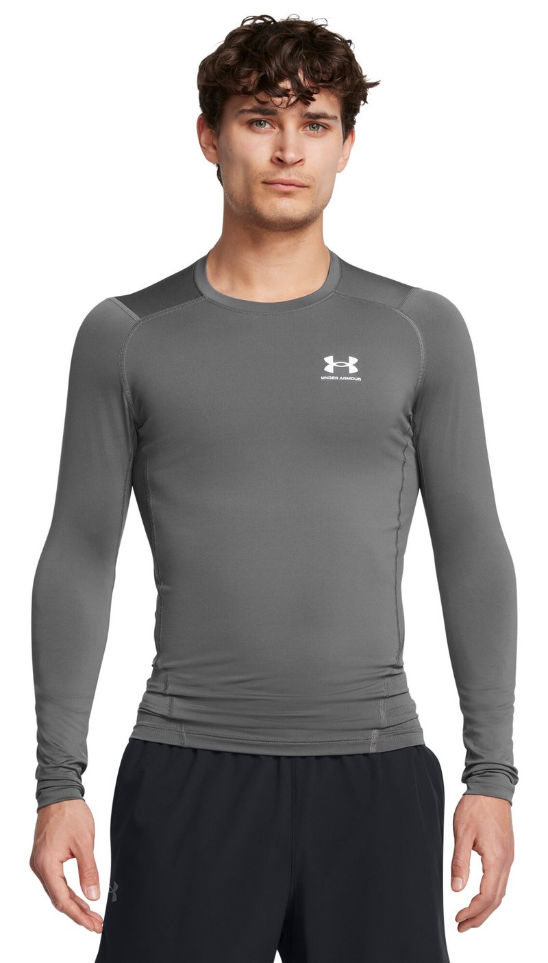 Under Armour HeatGear pánske kompresné tričko s dlhým rukávom, castlerock/biele