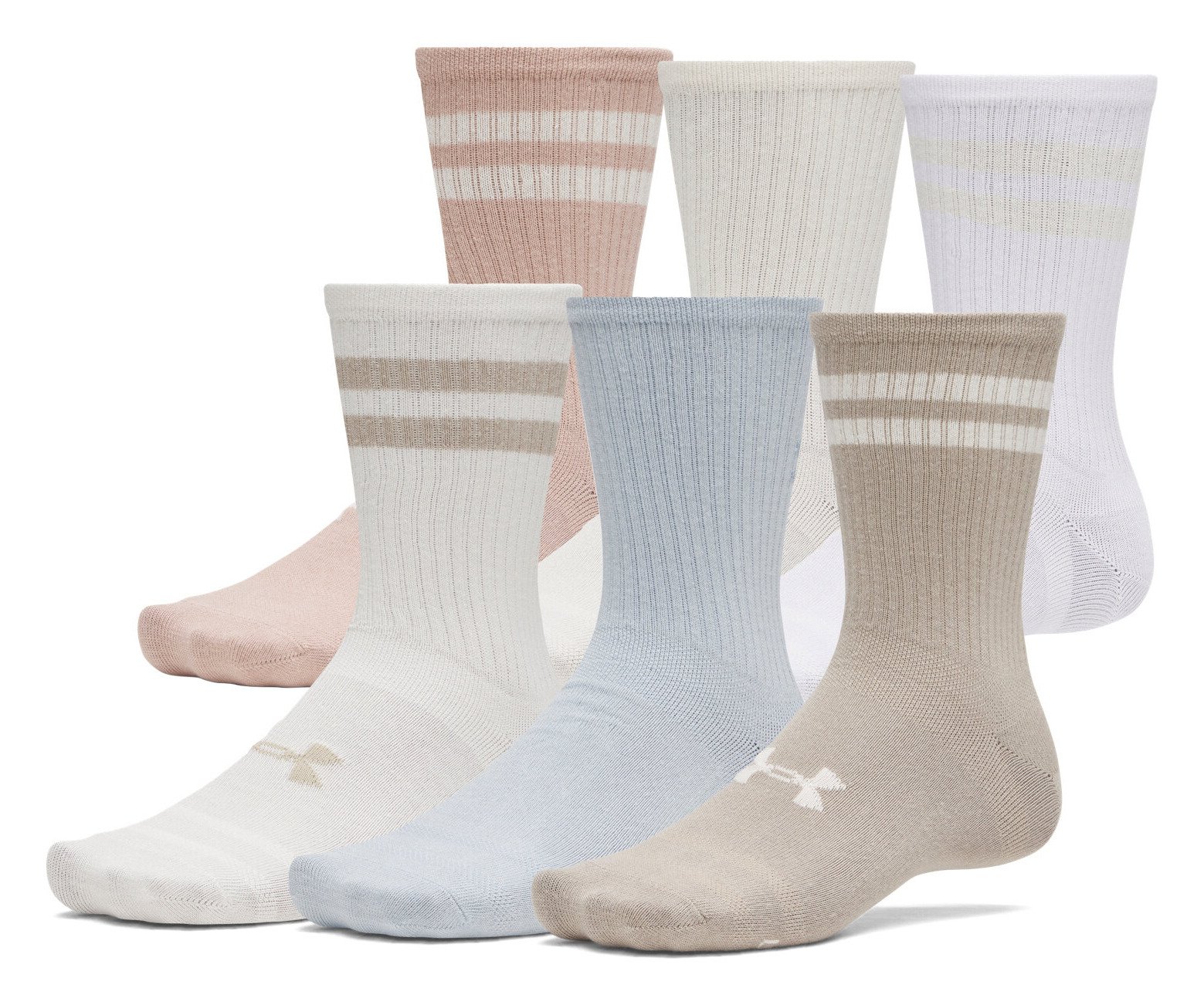 Under Armour Essential Crew unisex ponožky (6 pack), timberwolf taupe/biela/stone