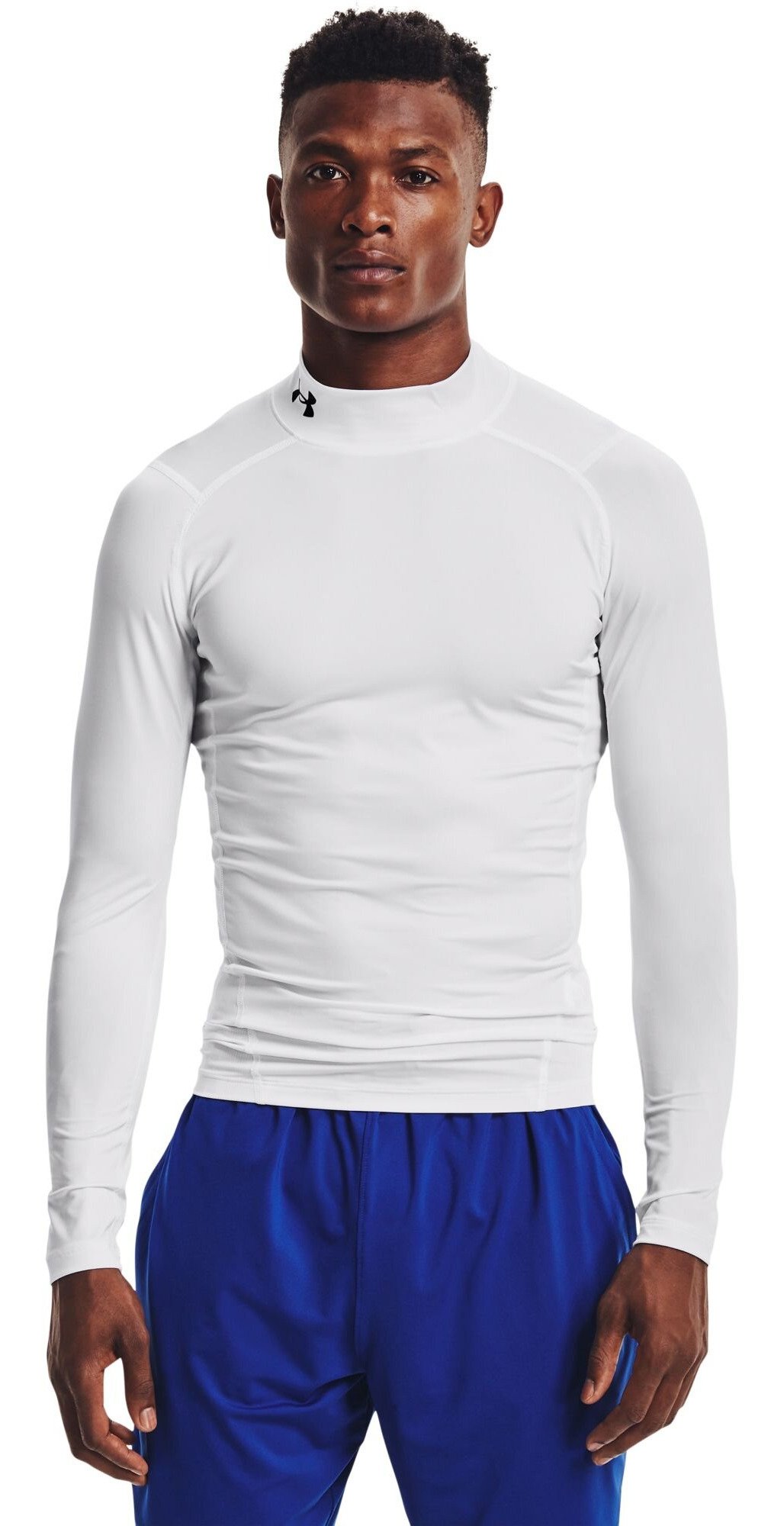 Under Armour HeatGear Comp Mock pánske kompresné tričko s dlhým rukávom, bielo/čierne