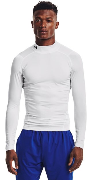 Under Armour HeatGear Comp Mock pánske kompresné tričko s dlhým rukávom, bielo/čierne