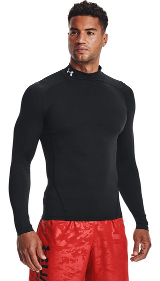 Under Armour HeatGear Comp Mock pánske kompresné tričko s dlhým rukávom, čierne/biele