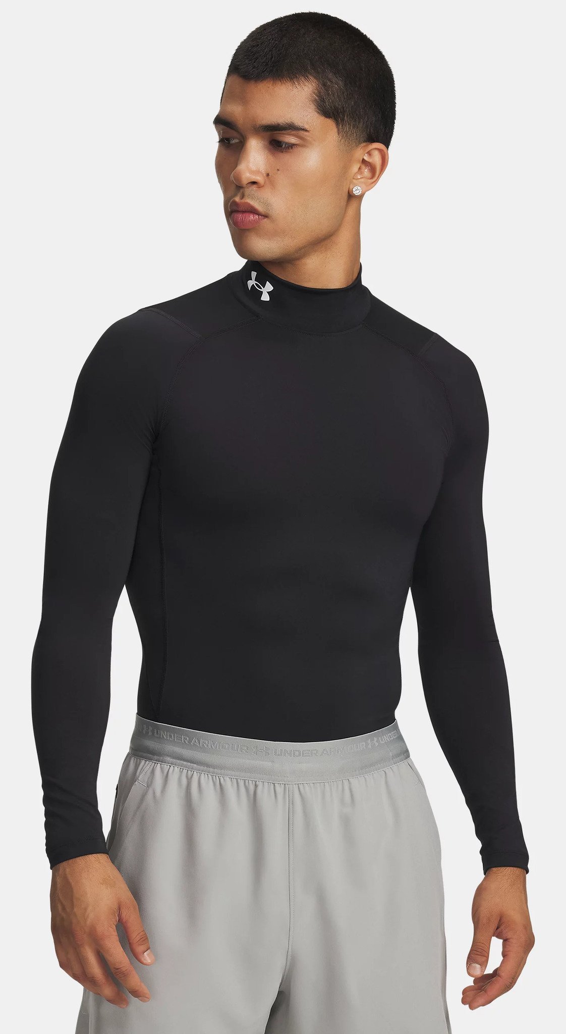 Under Armour HeatGear Comp Mock pánske kompresné tričko s dlhým rukávom, čierne/biele